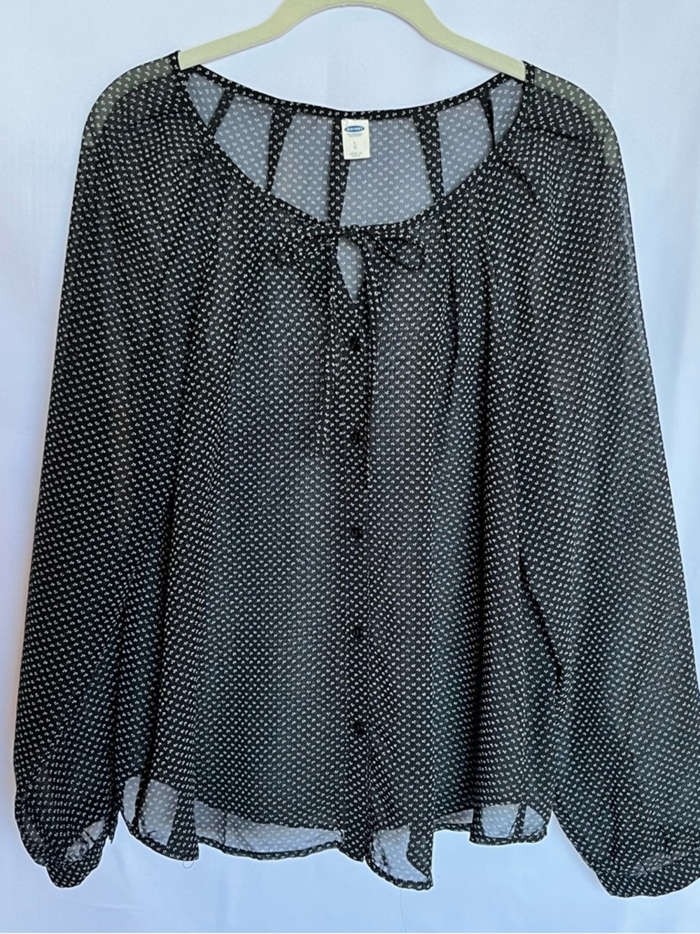 Old Navy Black Chiffon Blouse with White Dot Print